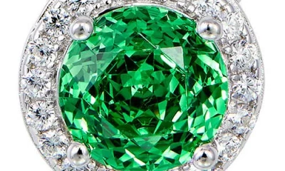 Savvy Cie Jewels Floral Faceted Cubic Zironia Halo Pendant Necklace In Green