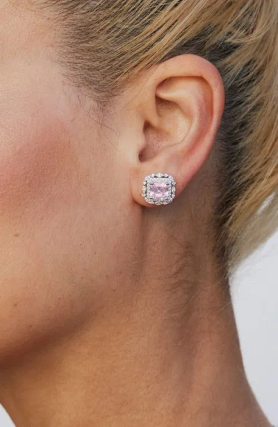 Savvy Cie Jewels Asscher Cut Cubic Zirconia Double Halo Stud Earrings In Silver