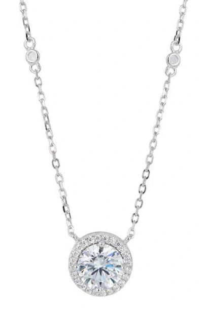 Savvy Cie Jewels Brilliant Cubic Zirconia Halo Pendant Necklace In Silver
