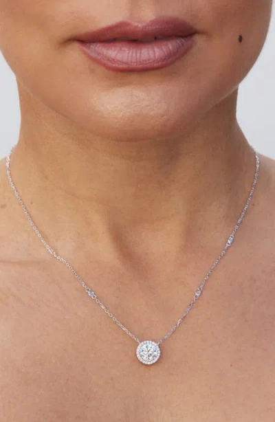 Savvy Cie Jewels Brilliant Cubic Zirconia Halo Pendant Necklace In Silver