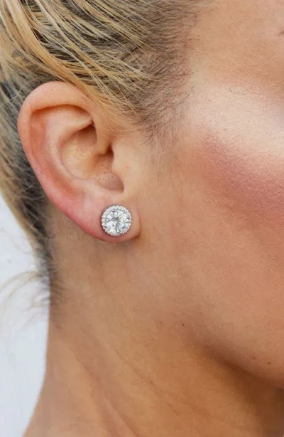 Savvy Cie Jewels Brilliant Cut Cubic Zirconia Halo Stud Earrings In Silver