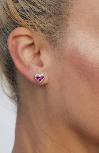 Savvy Cie Jewels Cubic Zirconia Halo Heart Stud Earrings In Pink