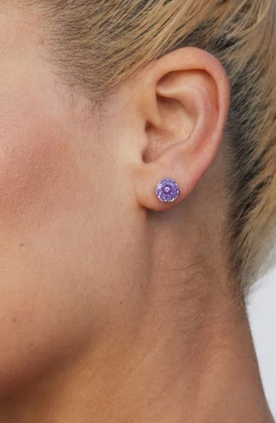 Savvy Cie Jewels Floral Faceted Octagonal Cubic Zirconia Stud Earrings In Purple