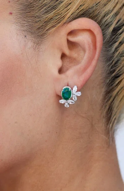 Savvy Cie Jewels Cubic Zirconia Cluster Oval Stud Earrings In Green