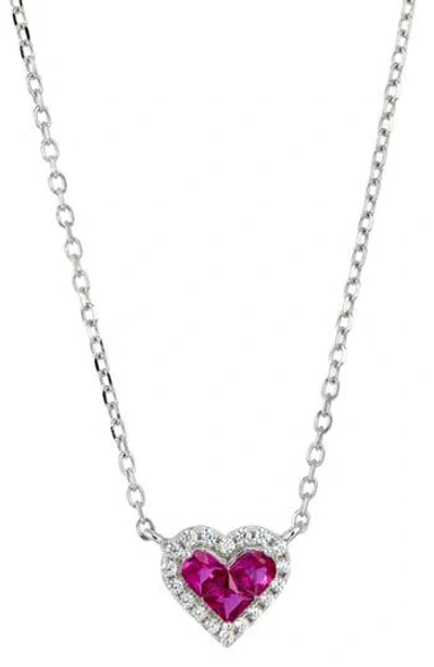 Savvy Cie Jewels Cubic Zirconia Heart Halo Pendant Necklace In Pink
