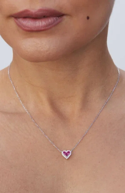 Savvy Cie Jewels Cubic Zirconia Heart Halo Pendant Necklace In Pink