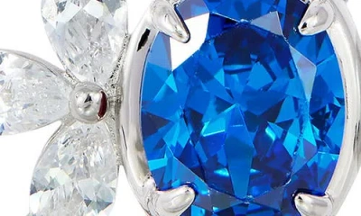 Savvy Cie Jewels Cubic Zirconia Cluster Oval Pendant Necklace In Blue