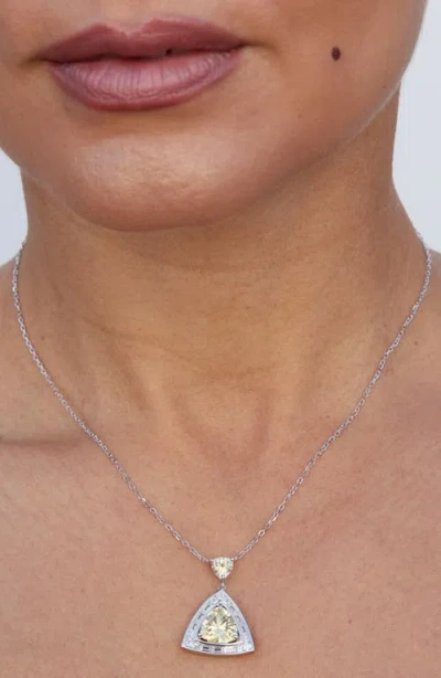 Savvy Cie Jewels Cubic Zirconia Trillion Halo Pendant Necklace In Metallic