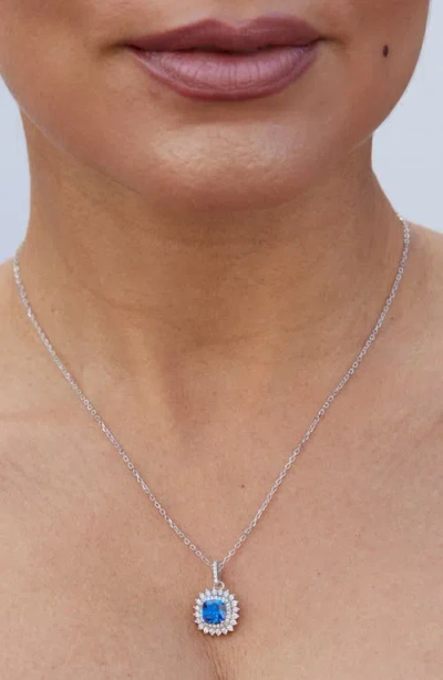 Savvy Cie Jewels Cushion Cubic Zirconia Double Halo Pendant Necklace In Green