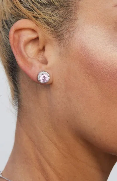 Savvy Cie Jewels Brilliant Cut Cubic Zirconia Halo Stud Earrings In Metallic