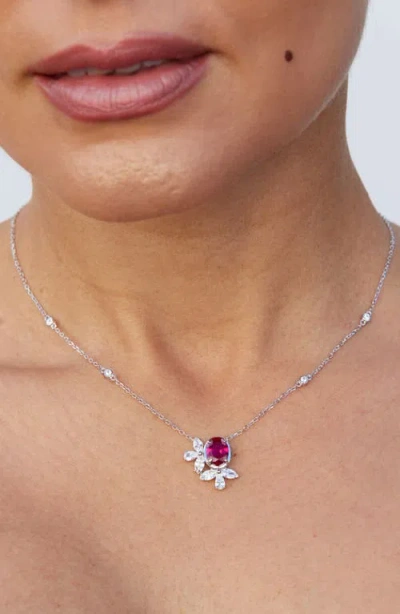 Savvy Cie Jewels Cubic Zirconia Cluster Oval Pendant Necklace In Metallic