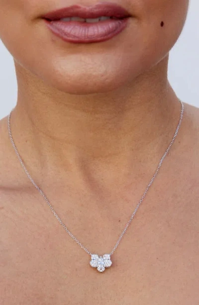 Savvy Cie Jewels Pavé Cubic Zirconia Orchid Pendant Necklace In Metallic