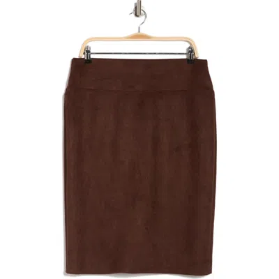 Renee C Faux Suede Pencil Skirt In Brown