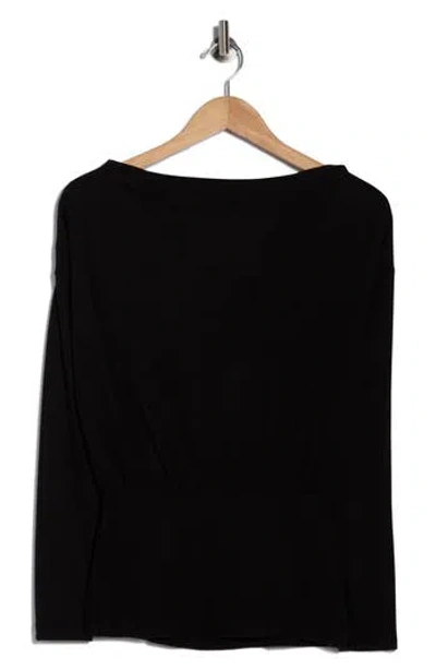 Renee C Long Sleeve Banded Hem Knit Top In Black