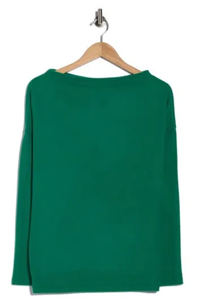 Renee C Brushed Knit Boat Neck Top In Green