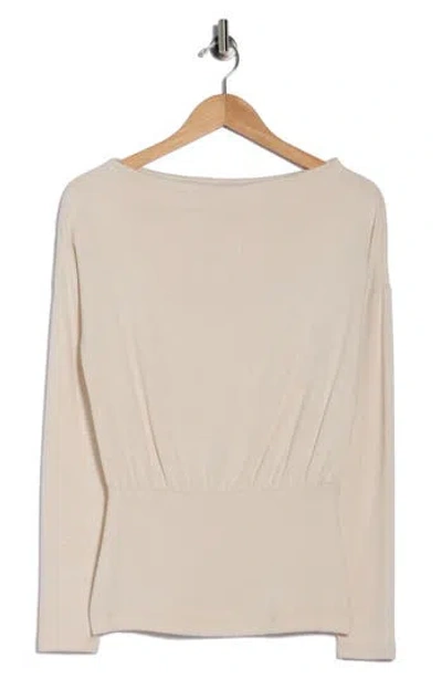 Renee C Long Sleeve Banded Hem Knit Top In Brown