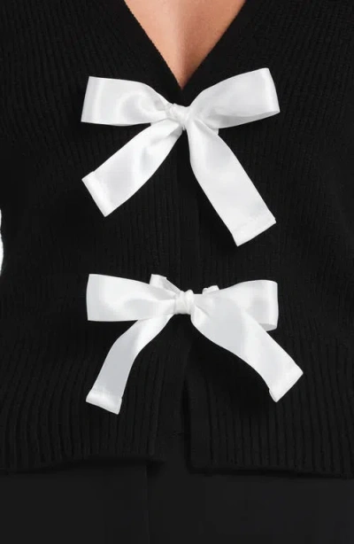 Laundry By Shelli Segal Bow V-neck Cardigan In Black