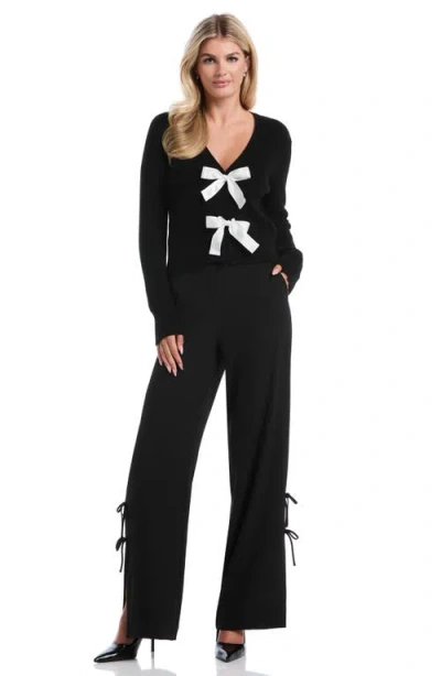 Laundry By Shelli Segal Bow V-neck Cardigan In Black