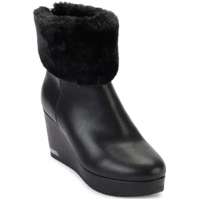 Dkny Nadra Faux Fur Cuff Wedge Bootie In Black