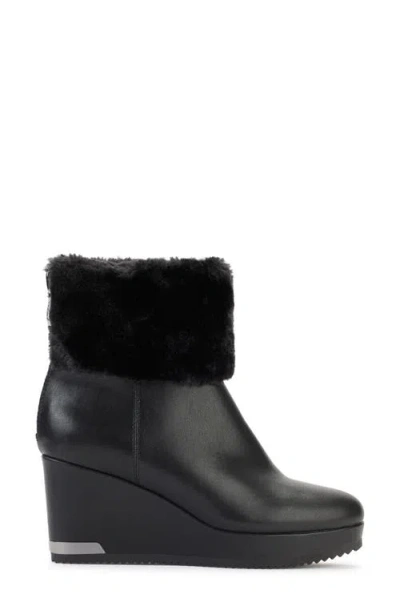 Dkny Nadra Faux Fur Cuff Wedge Bootie In Black