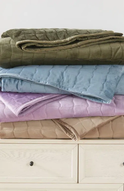 Woven & Weft Velvet Box Stitch Quilt Set In Brown