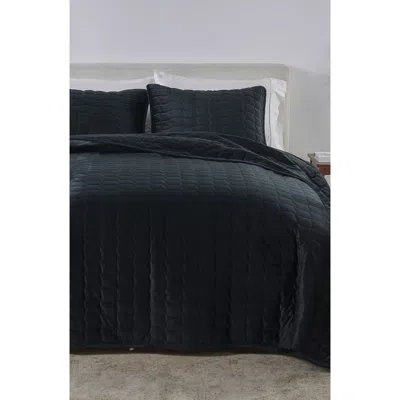 Woven & Weft Velvet Box Stitch Quilt Set In Black