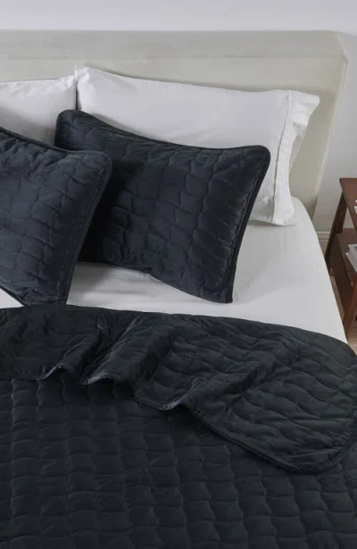 Woven & Weft Velvet Box Stitch Quilt Set In Black