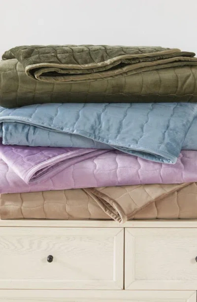 Woven & Weft Velvet Box Stitch Quilt Set In Purple