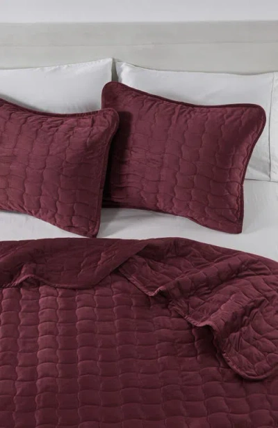 Woven & Weft Velvet Box Stitch Quilt Set In Burgundy