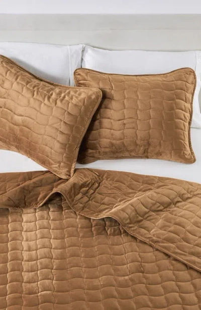 Woven & Weft Velvet Box Stitch Quilt Set In Brown
