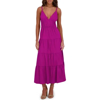 Siena Stretch Cotton Tiered Midi Dress In Purple