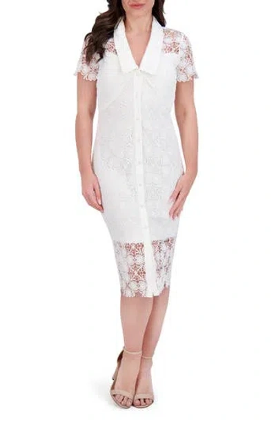 Siena Floral Lace Short Sleeve Dress In White