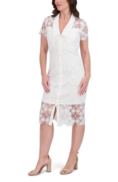 Siena Floral Lace Short Sleeve Dress In White