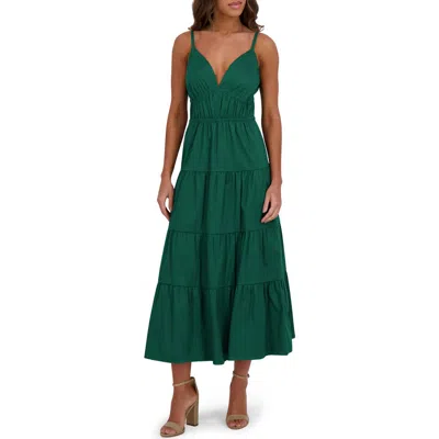 Siena Stretch Cotton Tiered Midi Dress In Green