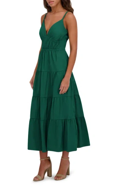 Siena Stretch Cotton Tiered Midi Dress In Green