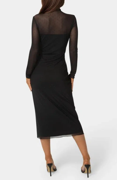 Bebe Rhinestone Mesh Long Sleeve Body-con Dress In Black