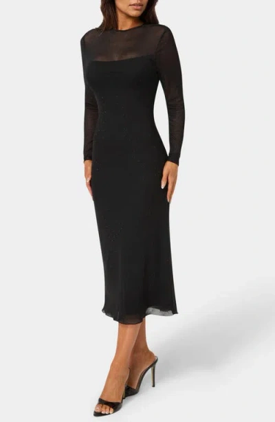 Bebe Rhinestone Mesh Long Sleeve Body-con Dress In Black