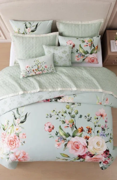 Bebejan Rose On Misty Green 8-piece Reversible Comforter Set In Green