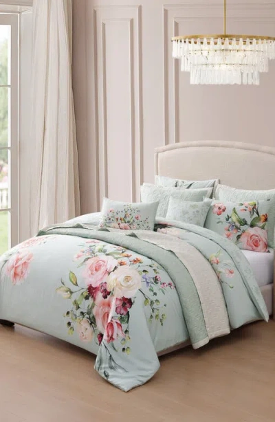 Bebejan Rose On Misty Green 8-piece Reversible Comforter Set In Green