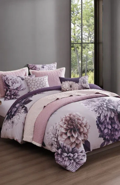 Bebejan Plum Petal Print 8-piece Reversible Comforter Set In Pink