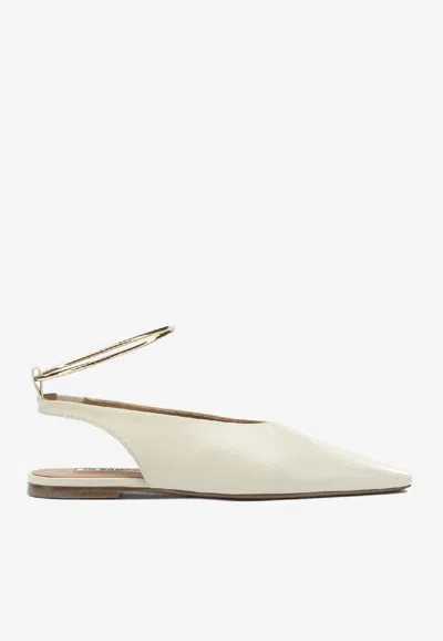 Jil Sander Bone Pointed Toe Slingback Ballet Flats With Anklet In Multi