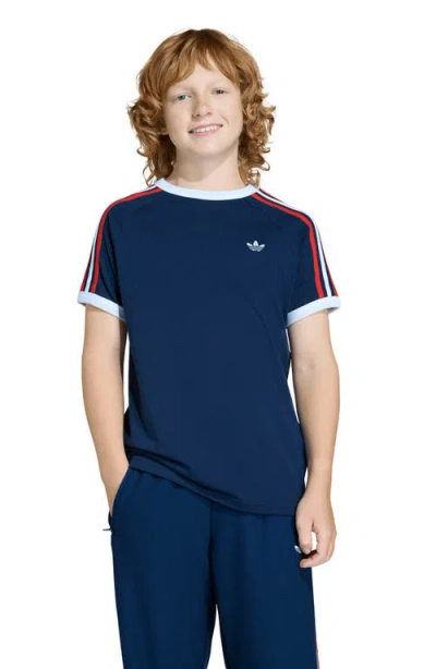 Adidas Originals Kids' 3-stripes Cotton T-shirt In Blue