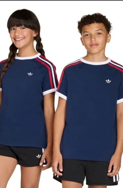 Adidas Originals Kids' 3-stripes Cotton T-shirt In Blue