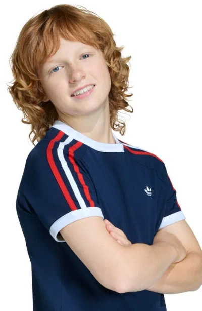 Adidas Originals Kids' 3-stripes Cotton T-shirt In Blue