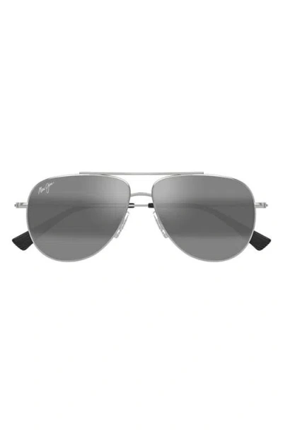 Maui Jim Hauloli Xs 56mm Polarized Aviator Sunglasses In Silver