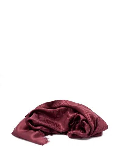 Fendi Fringed Logo-pattern Scarf In Red