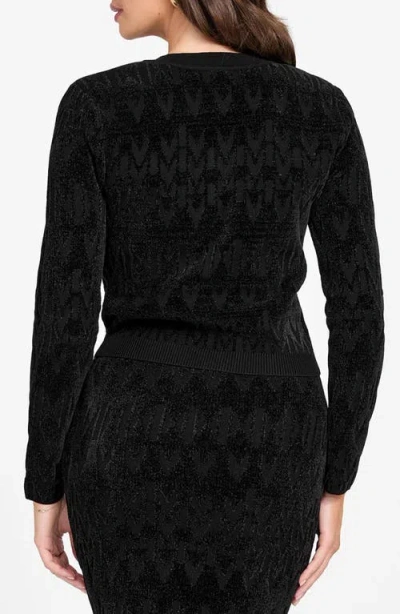 Marciano Adele Logo Jacquard Chenille Zip-up Cardigan In Black