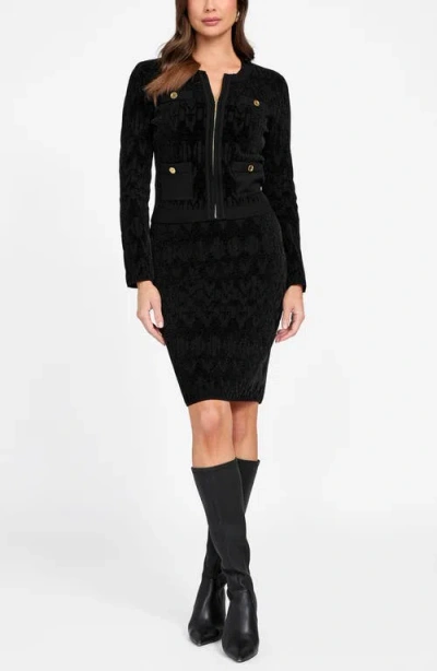 Marciano Adele Logo Jacquard Chenille Zip-up Cardigan In Black