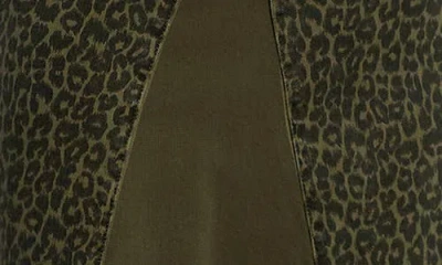 Wash Lab Denim Leopard Print Pieced Denim Midi Skirt In Green