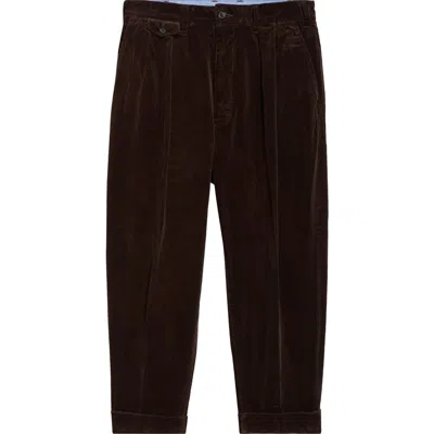 Beams Pleated Corduroy Tapered Leg Pants In Brown